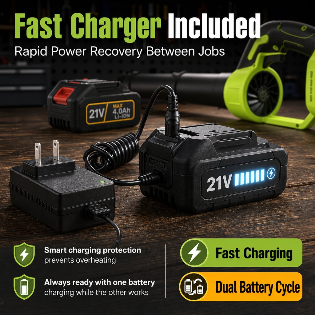 Doulami Leaf Blower Cordless Blower 2×4.0Ah Batteries 450CFM Variable Speed for Lawn/Yard