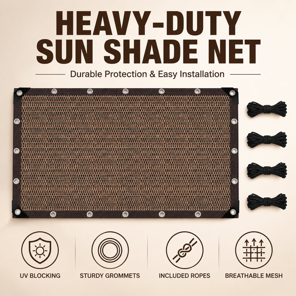 Doulami 10' X 19' Sun Shade Cloth, 90% Patio Sun Shade Canopy, Rectangle Sand UV Block Sunshade for Backyard Yard Deck Patio Garden Outdoor Activities and Facility,brown