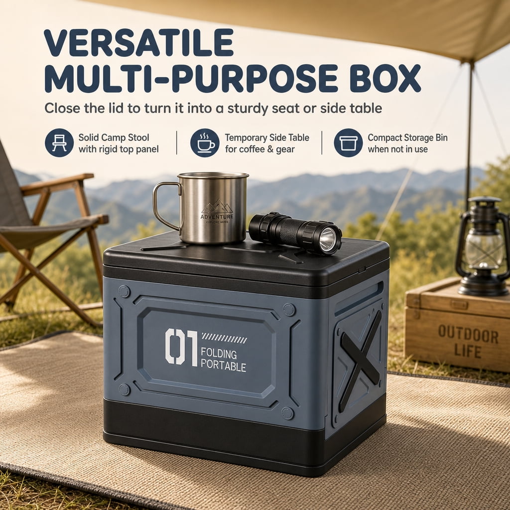 Doulami Camping Toilet, Portable Folding Toilet for Adults, Travel Porta Potty with Lid, 430 lbs Capacity ABS Foldable Car Potty, Dark Blue