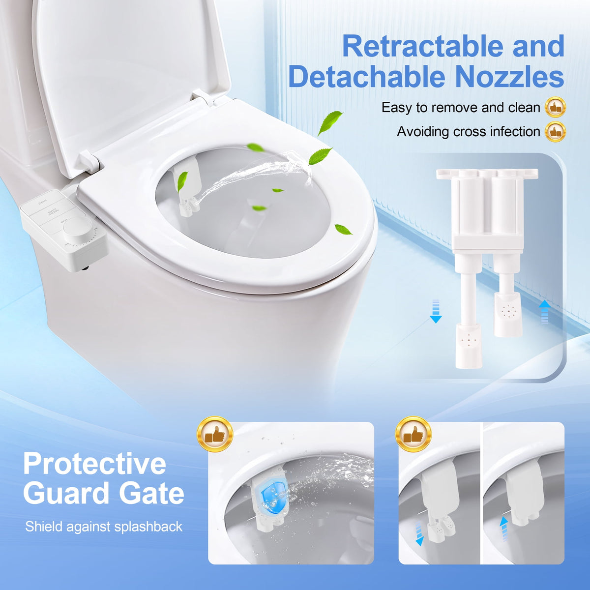 Doulami Bidet Attachment for Toilet, Self-Cleaning Cold Water Bidet, Non-Electric Toilet Seat Attachment,Dual Nozzle Adjustable Water Pressure