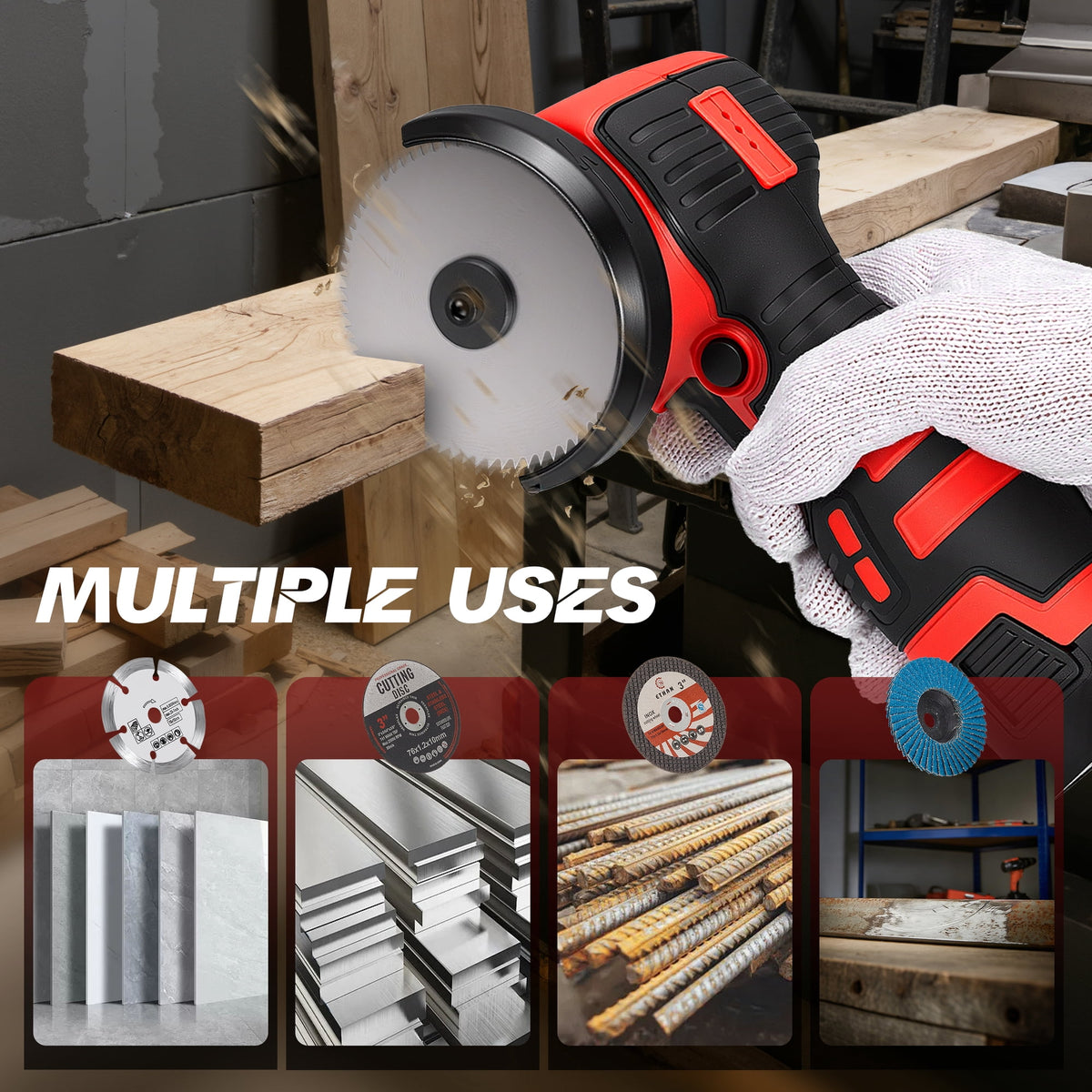 Doulami Cordless Angle Grinder, 16.8V 3 Inch Mini Power Grinder with 2 Batteries, 28000RPM Adjustable Guard, 4-in-1 Cutting Tool for Metal Wood Stone DIY