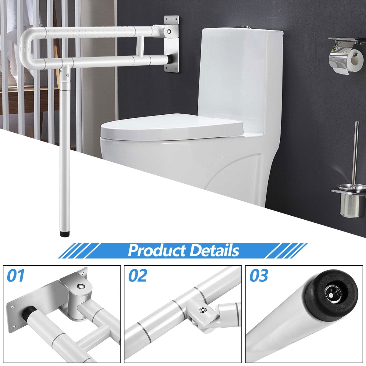 Doulami Handicap Grab Bars for Bathroom, Foldable Toilet Grab Bar Safety Rails with Leg Support, Stainless Steel Non-Slip Luminous Grip, 660LBS Load for Elderly Pregnant Disabled