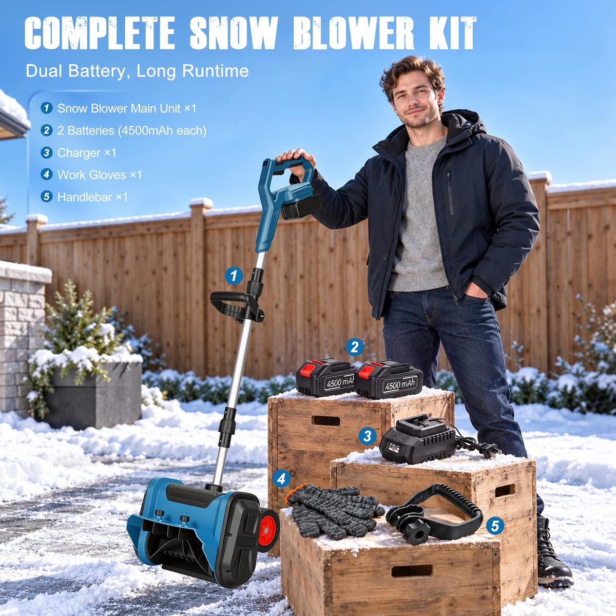 Doulami Electric Snow Shovel, 1600W Brushless Cordless Snow Blower with 2×4500mAh Batteries, 13" Width 26.2ft Throw, Power Display & Anti-Slip Wheels for Driveway Walkway