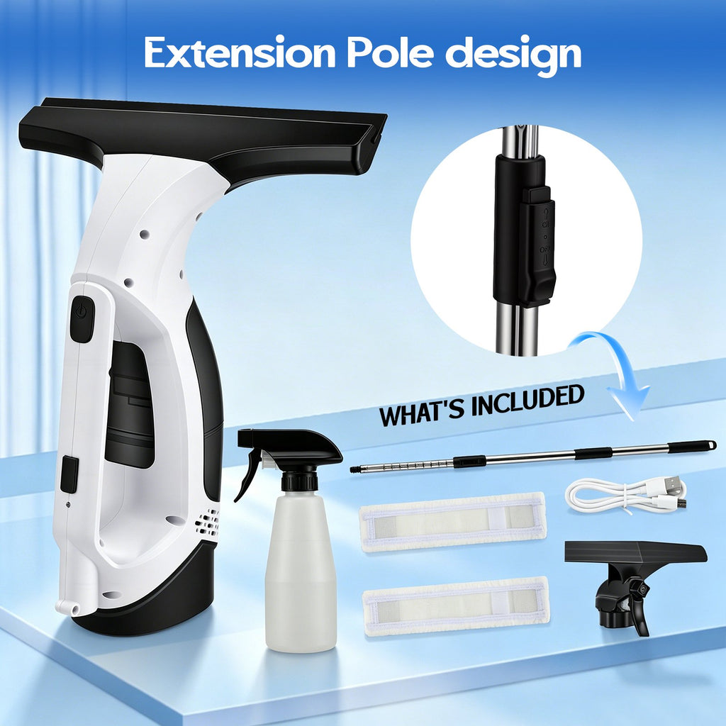 Window Vacuum Squeegee with 31-40" Extension Pole, 2000Pa Electric Window Cleaner Tool with 150ml Tank, 2200mAh Cordless Window Vacuum for Windows, Shower Doors, Mirrors and Tiles