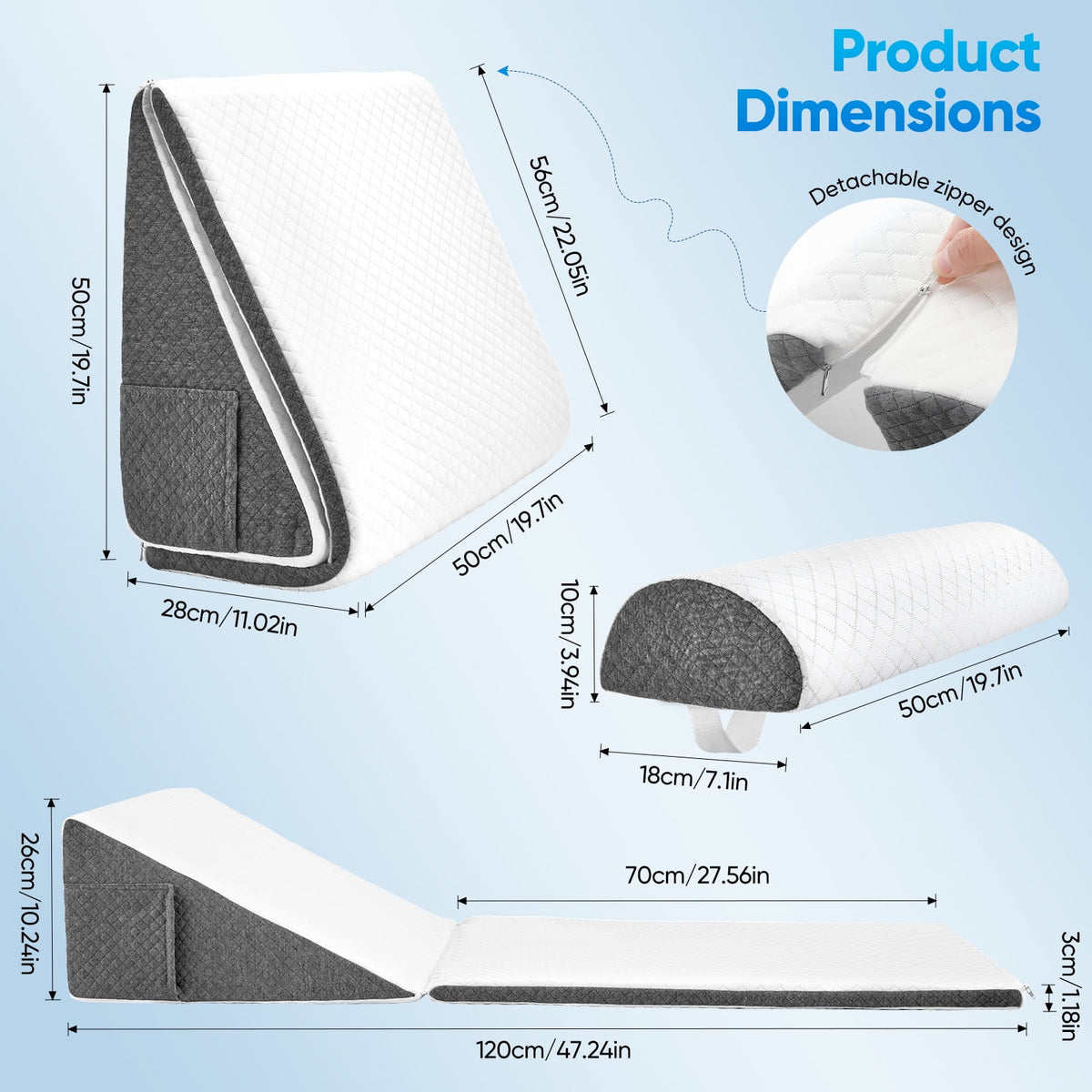 Knee Wedge Pillow, Convertible Knee Pillow for Back Sleeping, Dual-Layer Memory Foam Triangle Pillow for Legs Post Surgery, Knee Support, Leg Elevation, Back Pain Relief