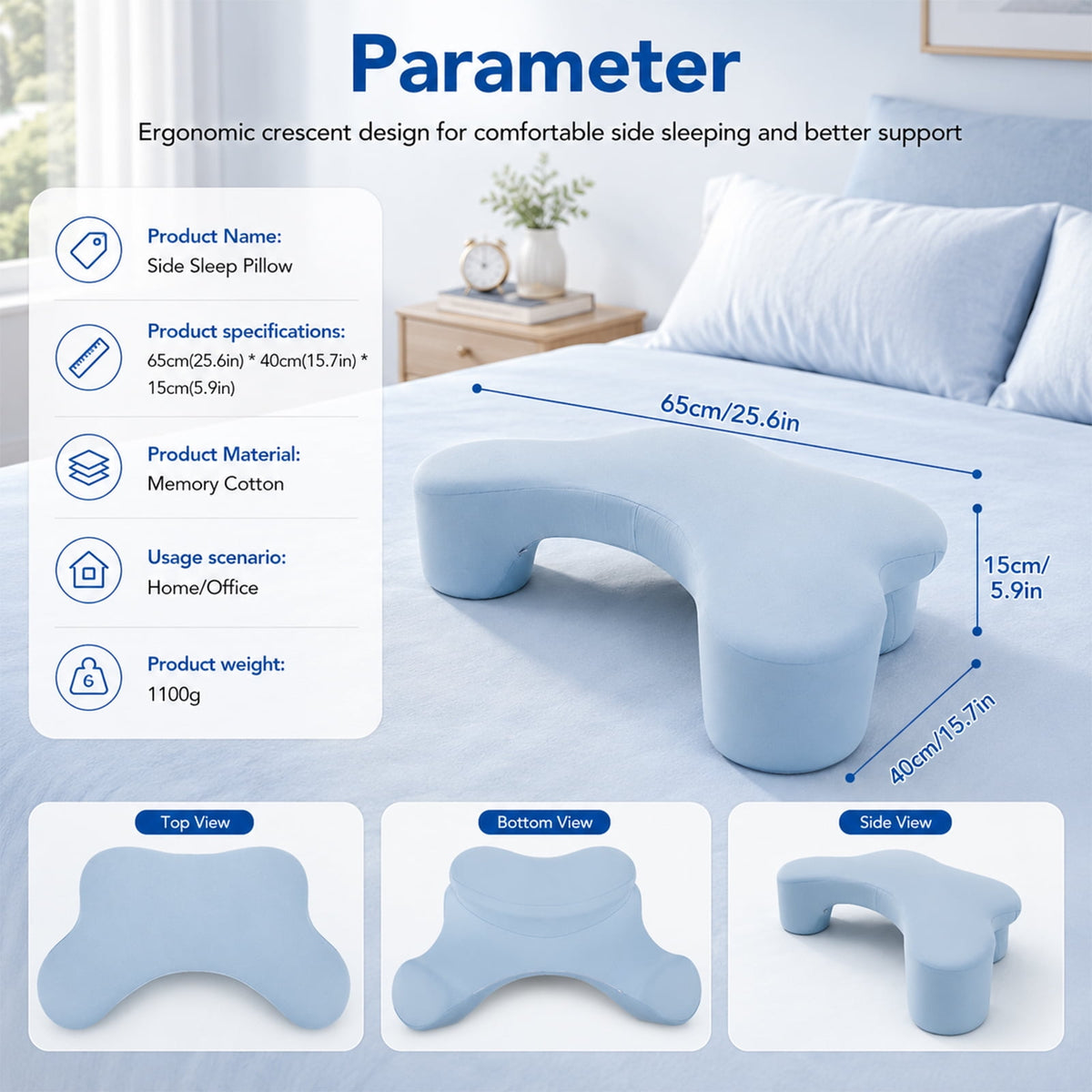Doulami Side Sleeper Pillow with Arm Hole, Ergonomic Memory Foam Pillow for Neck and Shoulder Pain Relief, Cooling Contour Pillow for Side Back Sleepers, Removable Washable Cover