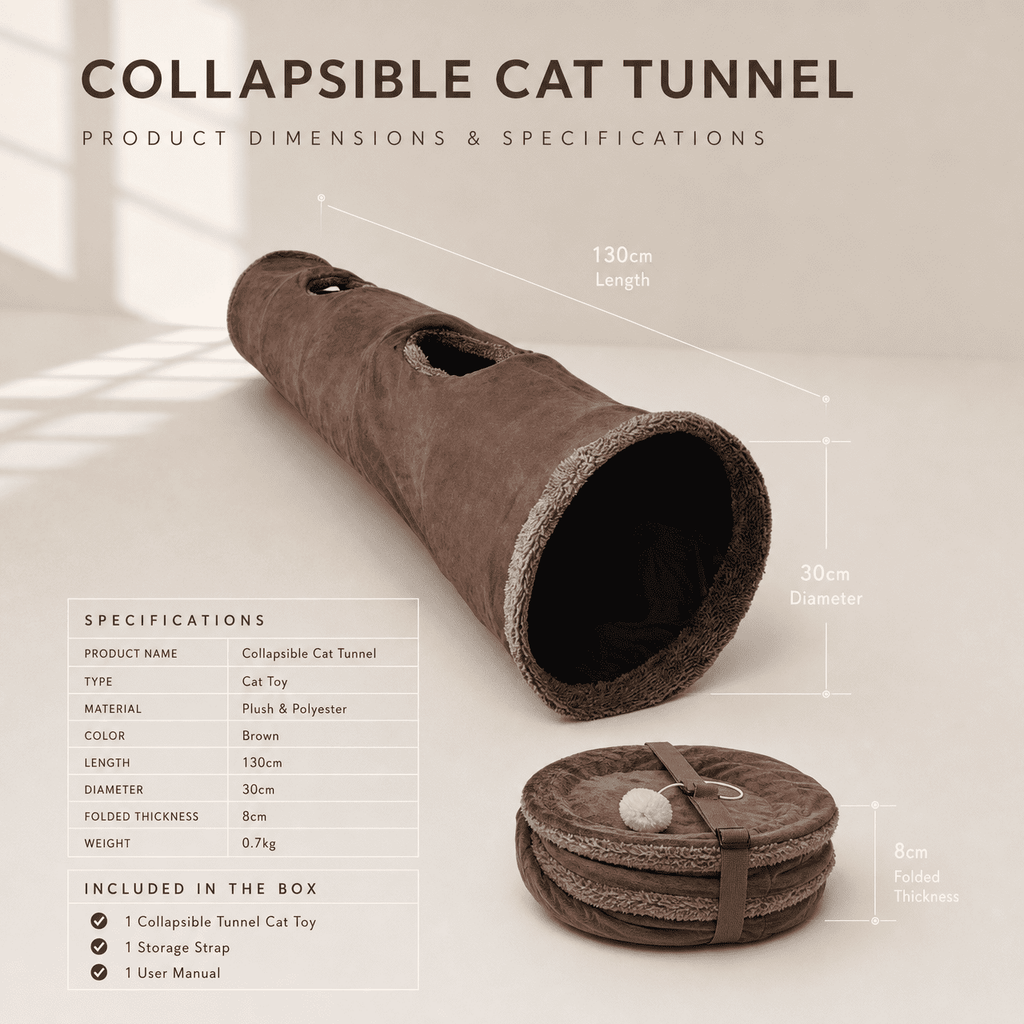 Doulami Cat Tunnel, 51.2" Collapsible Foldable Tunnel with Peek Holes, Interactive Toy for Large Cats Kittens Play Rest Hideaway