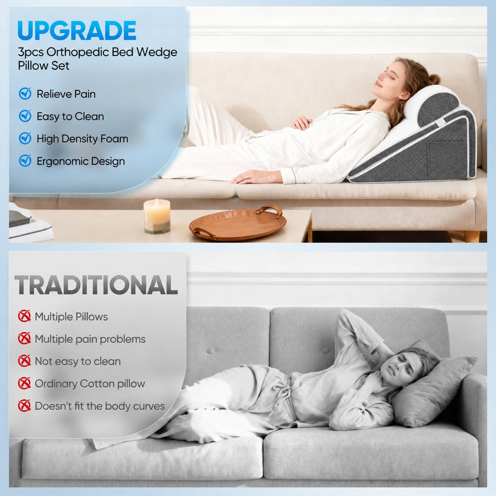 Knee Wedge Pillow, Convertible Knee Pillow for Back Sleeping, Dual-Layer Memory Foam Triangle Pillow for Legs Post Surgery, Knee Support, Leg Elevation, Back Pain Relief