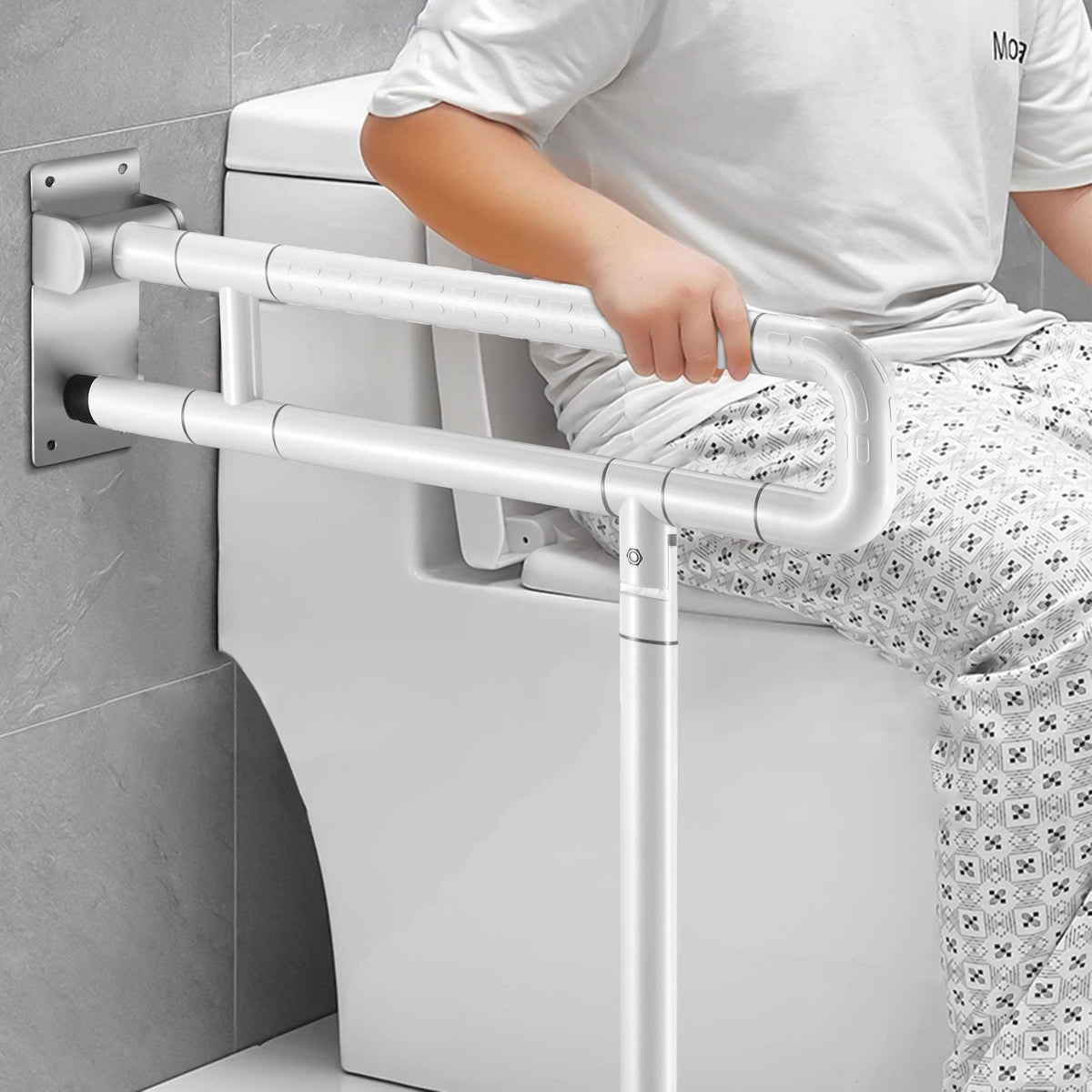 Doulami Handicap Grab Bars for Bathroom, Foldable Toilet Grab Bar Safety Rails with Leg Support, Stainless Steel Non-Slip Luminous Grip, 660LBS Load for Elderly Pregnant Disabled