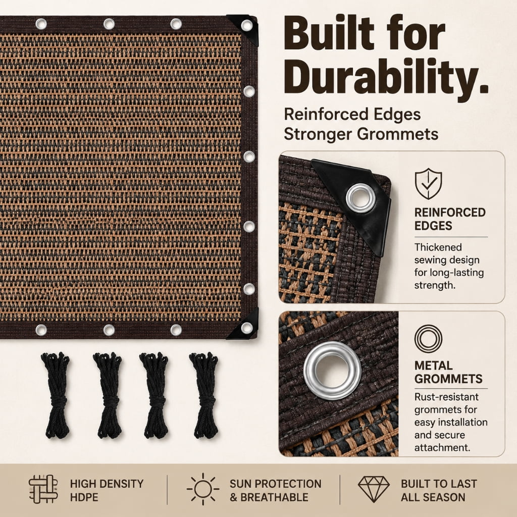 Doulami 10' X 19' Sun Shade Cloth, 90% Patio Sun Shade Canopy, Rectangle Sand UV Block Sunshade for Backyard Yard Deck Patio Garden Outdoor Activities and Facility,brown