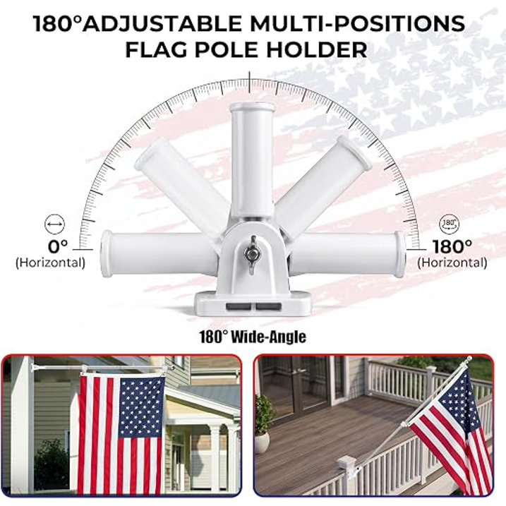 Doulami Flag Pole for Outside House, 6FT Silver 5-Section Tangle Free Spinning Stainless Steel Flagpole Kit with Adjustable Bracket, Heavy Duty Rustproof Outdoor Flag Poles for Residential Gard
