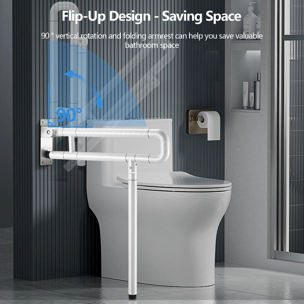 Doulami Handicap Grab Bars for Bathroom, Foldable Toilet Grab Bar Safety Rails with Leg Support, Stainless Steel Non-Slip Luminous Grip, 660LBS Load for Elderly Pregnant Disabled