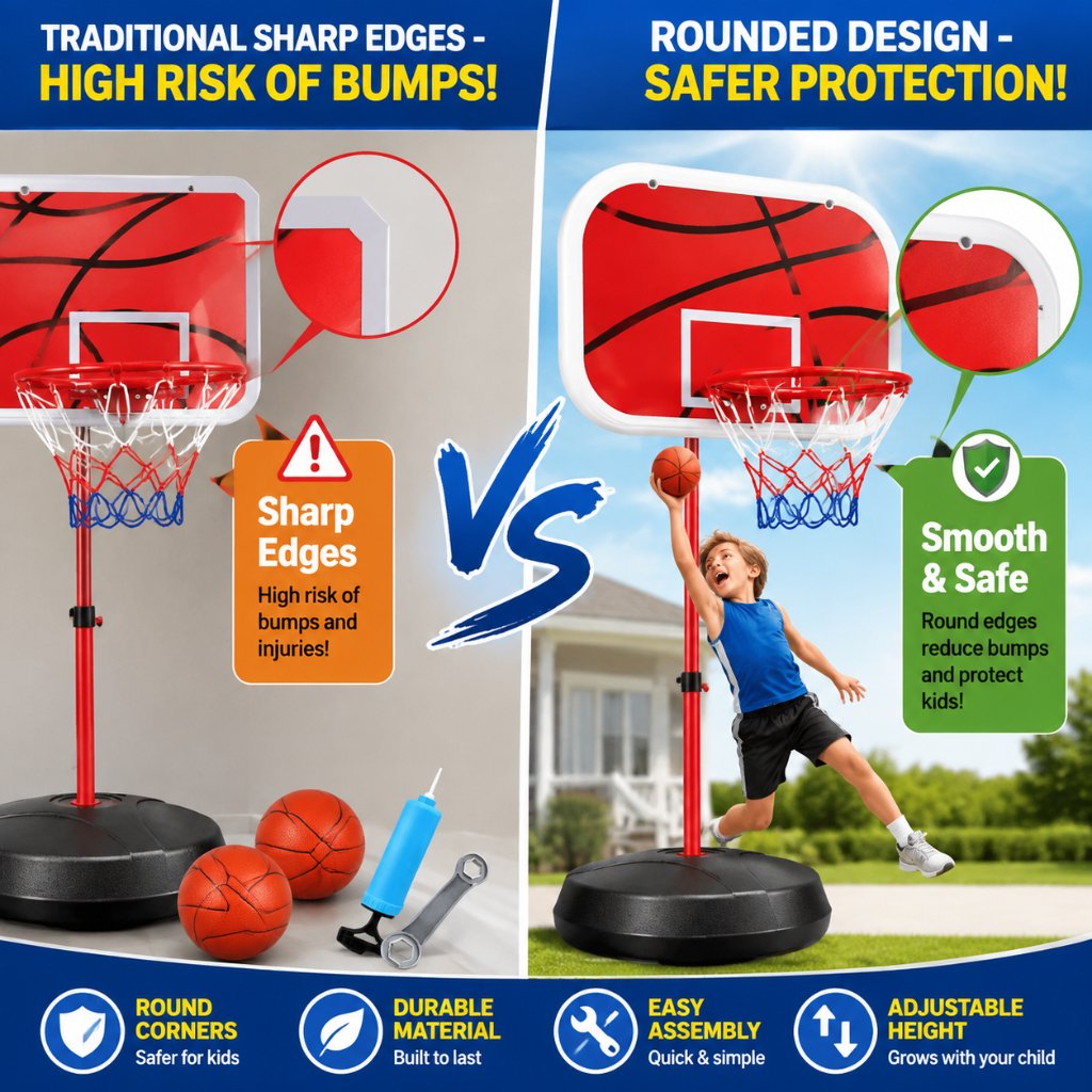Doulami Kids Basketball Hoop, 1.8M Height Adjustable Indoor Outdoor Mini Basketball Goal Set with 3 Basketballs & Inflatable Pump, Sports Toy Gift for Boys Girls 3-8 Years Old