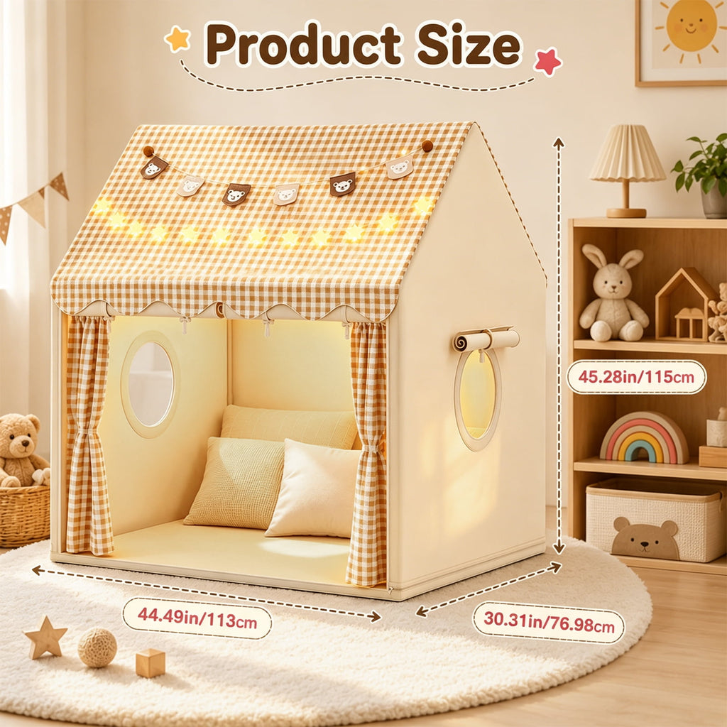 DOULAMI Kids Play Tent Indoor with Star Lights & Bear Garland - Spacious Playhouse Tent for Kids, Durable Kids Toys for Girls Boys Birthday Gift