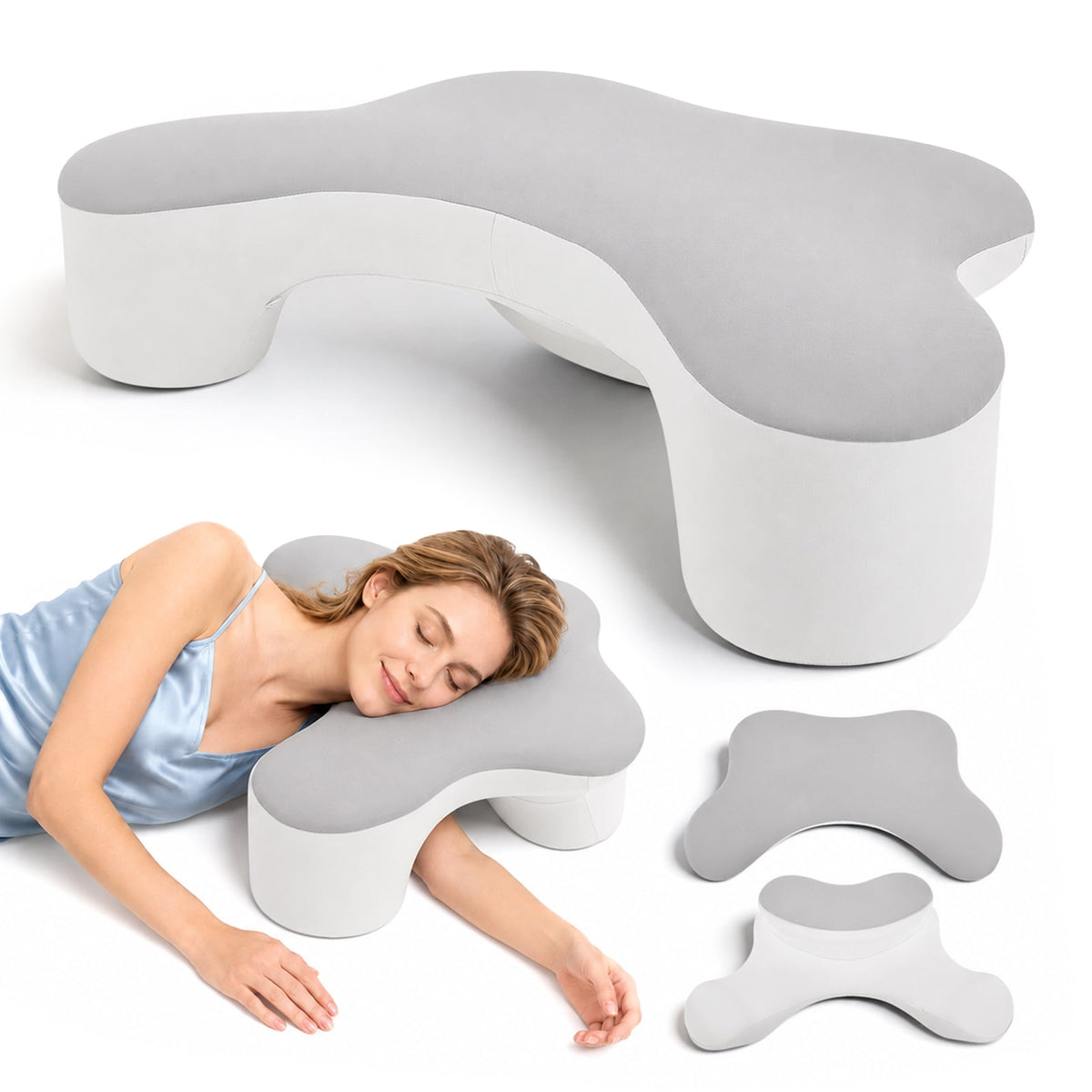 Doulami Side Sleeper Pillow with Arm Hole, Ergonomic Memory Foam Pillow for Neck and Shoulder Pain Relief, Cooling Contour Pillow for Side Back Sleepers, Removable Washable Cover