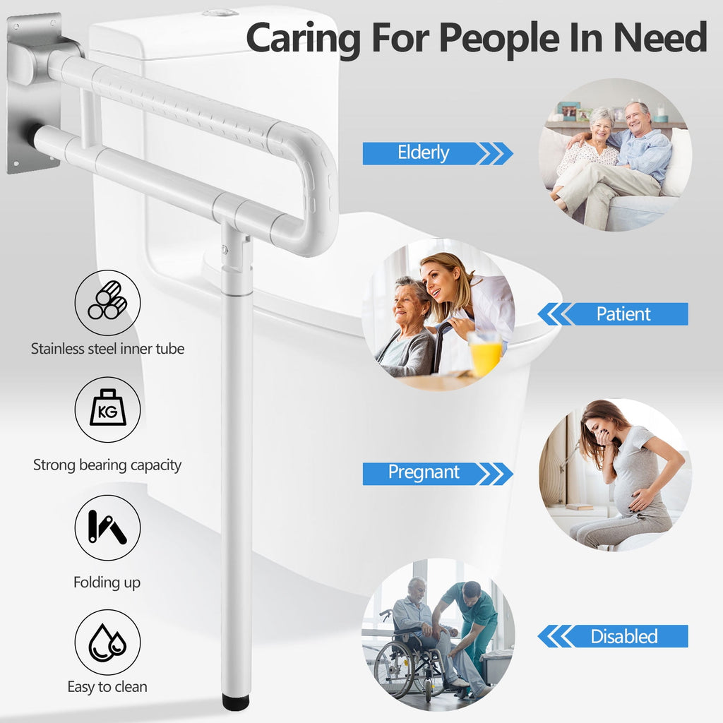 Doulami Handicap Grab Bars for Bathroom, Foldable Toilet Grab Bar Safety Rails with Leg Support, Stainless Steel Non-Slip Luminous Grip, 660LBS Load for Elderly Pregnant Disabled