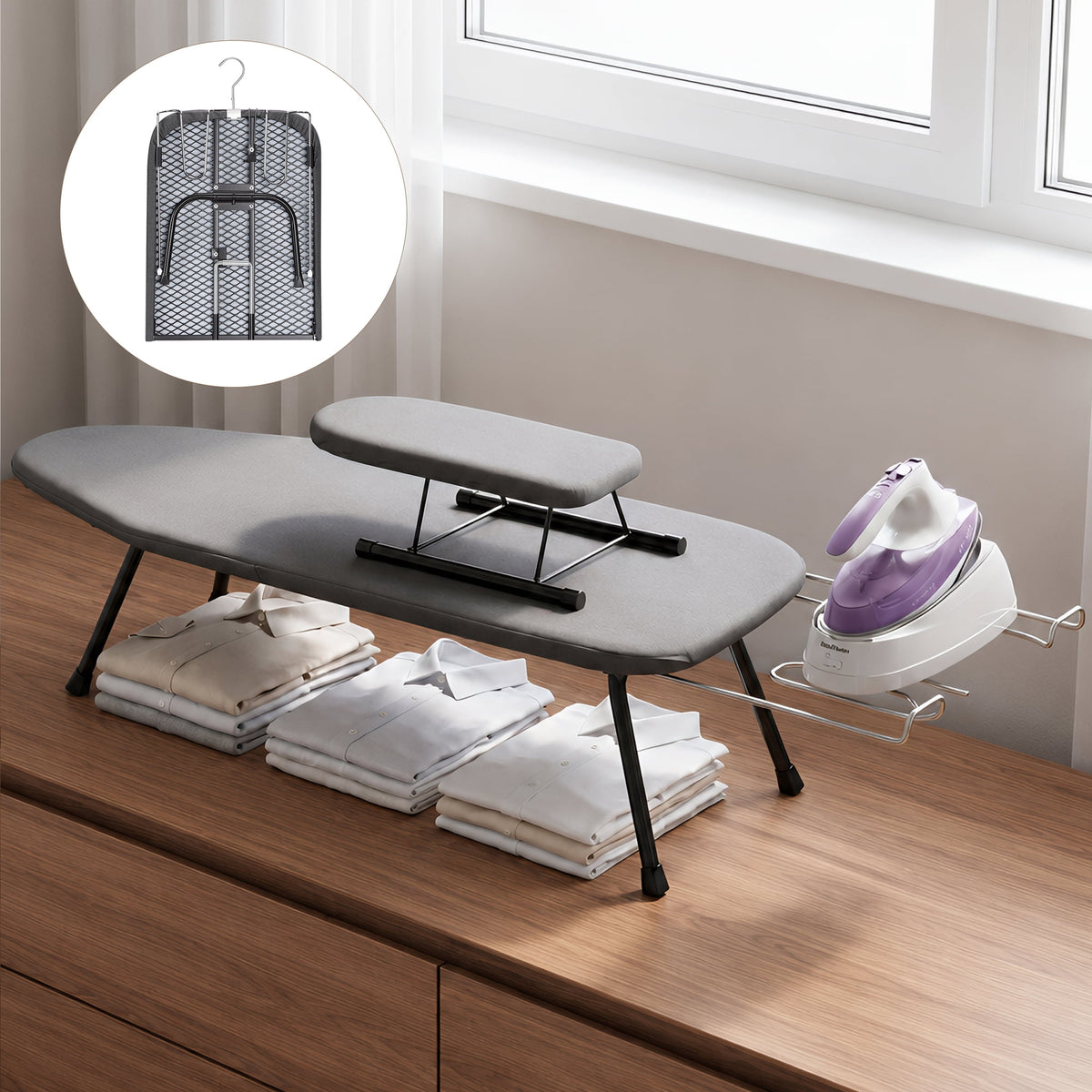 Doulami Tabletop Ironing Board,2-in-1 Foldable Small Iron Board with Iron Rest & Hanging Handle,Steel Frame
