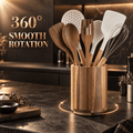 Doulami Utensil Holder, 360° Rotating, 7.2" Wood Cooking Utensil Crock for Countertop, Farmhouse Kitchen Decor