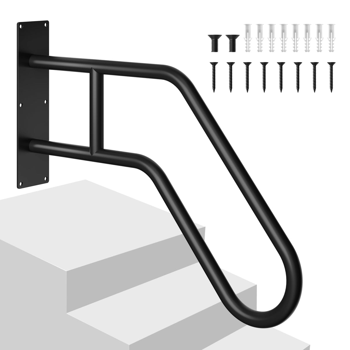 Doulami Wall Mount Handrail for Outdoor Steps, 24.8" U-Shaped Welded Stair Grab Bar with Hardware Kit, Waterproof Rustproof for Porch Garage Bathroom Seniors Safety