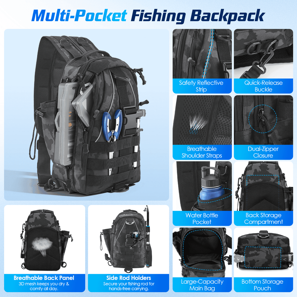 Doulami Fishing Backpack, 208-Pcs Lures & Baits Tackle Kit with Organizer Boxes, Waterproof Camo Complete Starter Set for Men