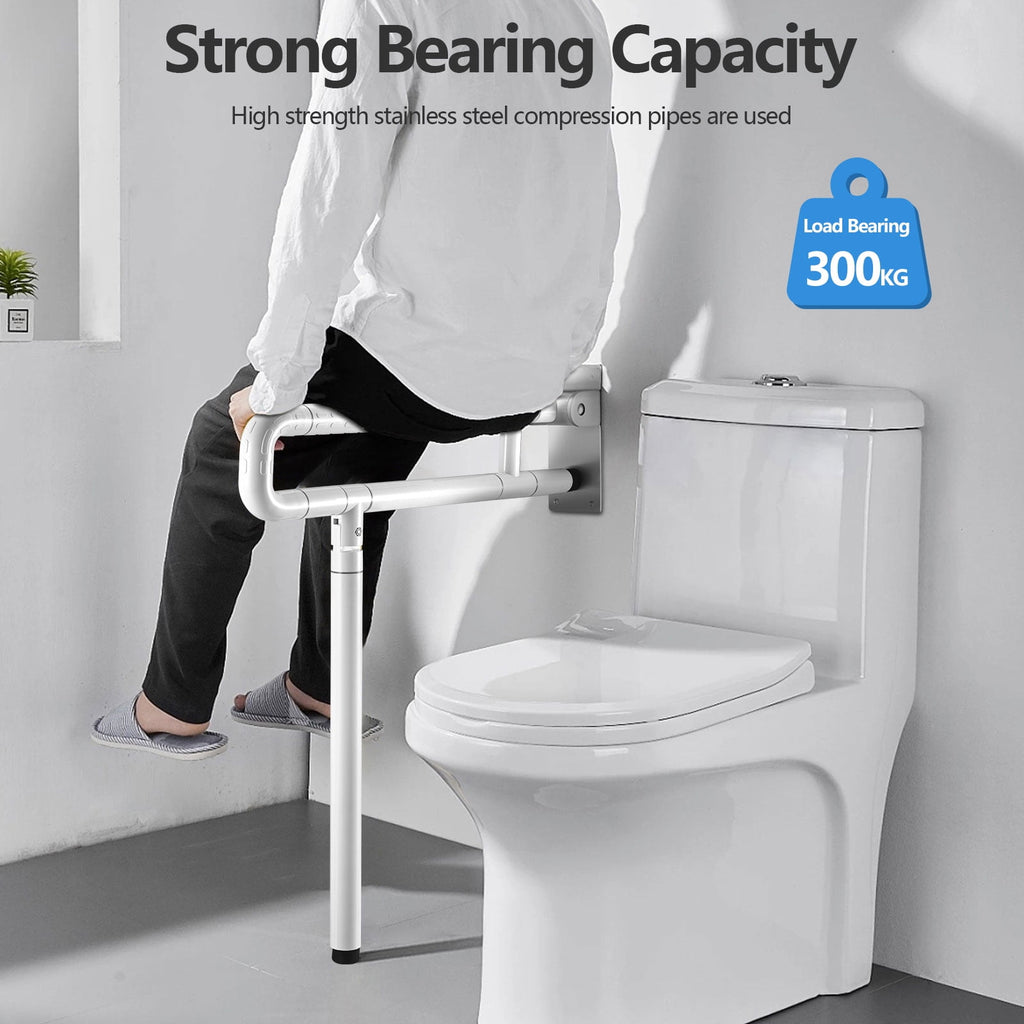 Doulami Handicap Grab Bars for Bathroom, Foldable Toilet Grab Bar Safety Rails with Leg Support, Stainless Steel Non-Slip Luminous Grip, 660LBS Load for Elderly Pregnant Disabled