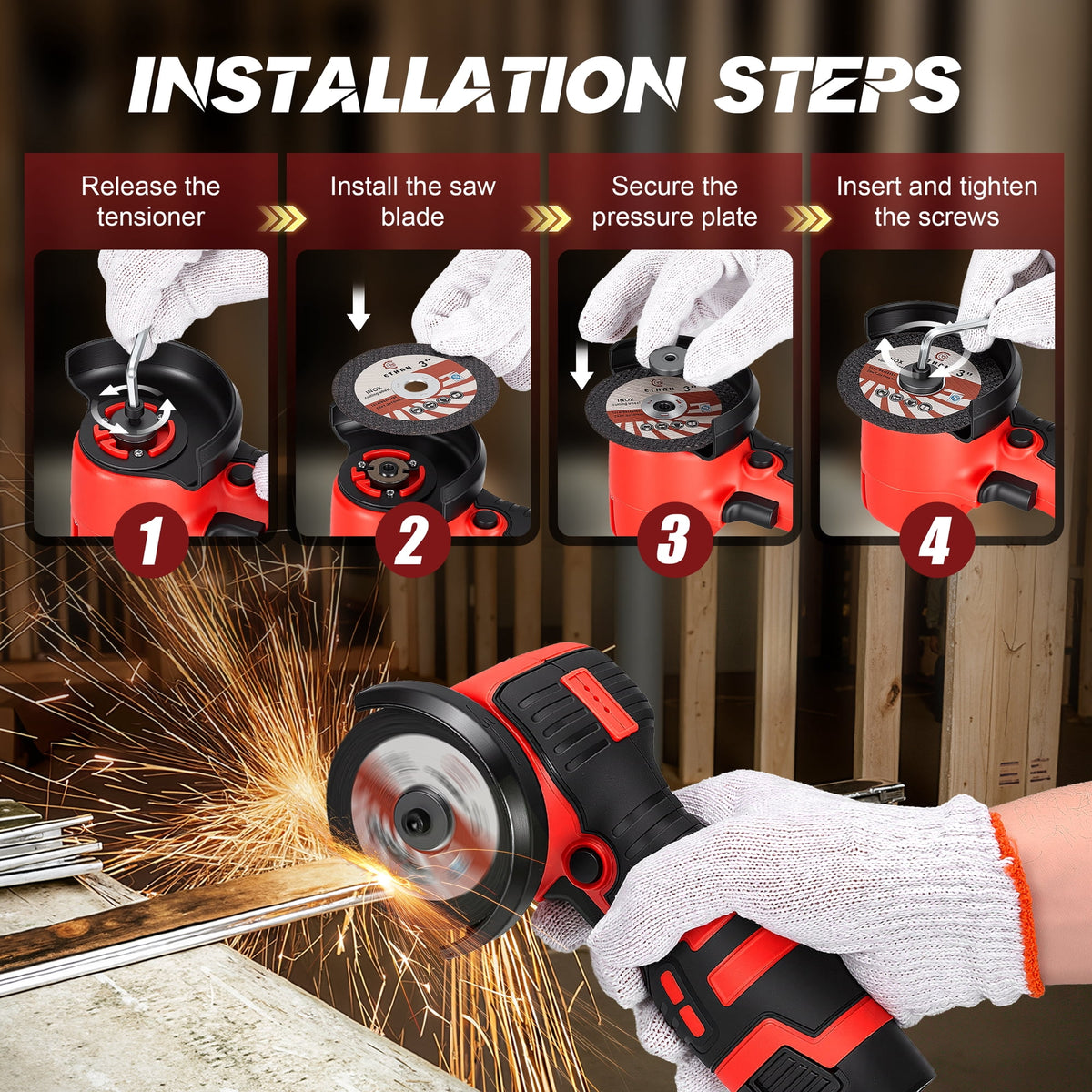 Doulami Cordless Angle Grinder, 16.8V 3 Inch Mini Power Grinder with 2 Batteries, 28000RPM Adjustable Guard, 4-in-1 Cutting Tool for Metal Wood Stone DIY
