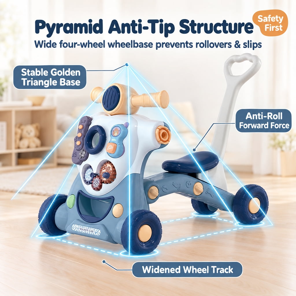 Doulami Baby Walk, 6-in-1 Baby Walker Ride On Toy with Activity Panel, Music, Lights, Push Handle and Rocking Base, Morandi Blue