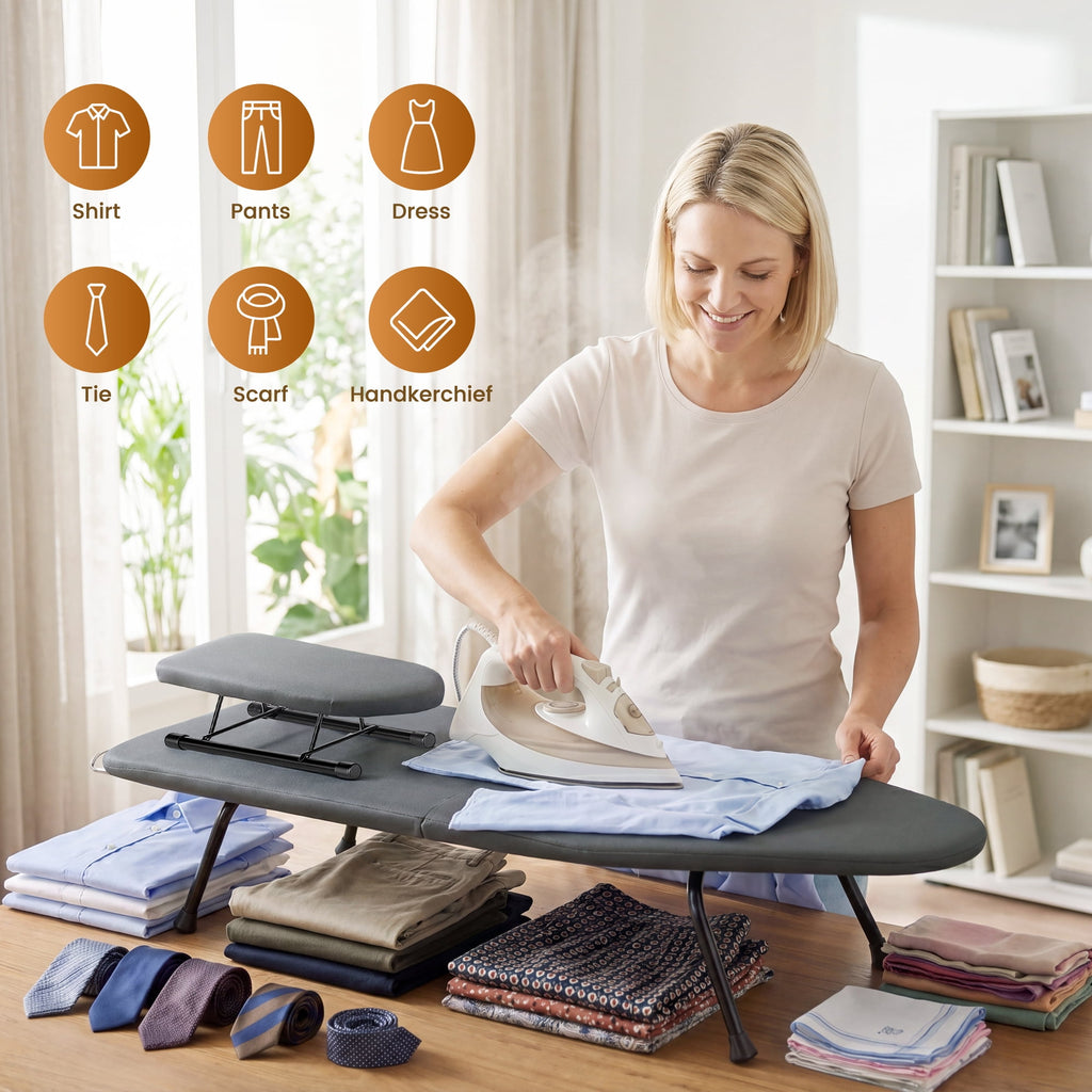 Doulami Tabletop Ironing Board,2-in-1 Foldable Small Iron Board with Iron Rest & Hanging Handle,Steel Frame