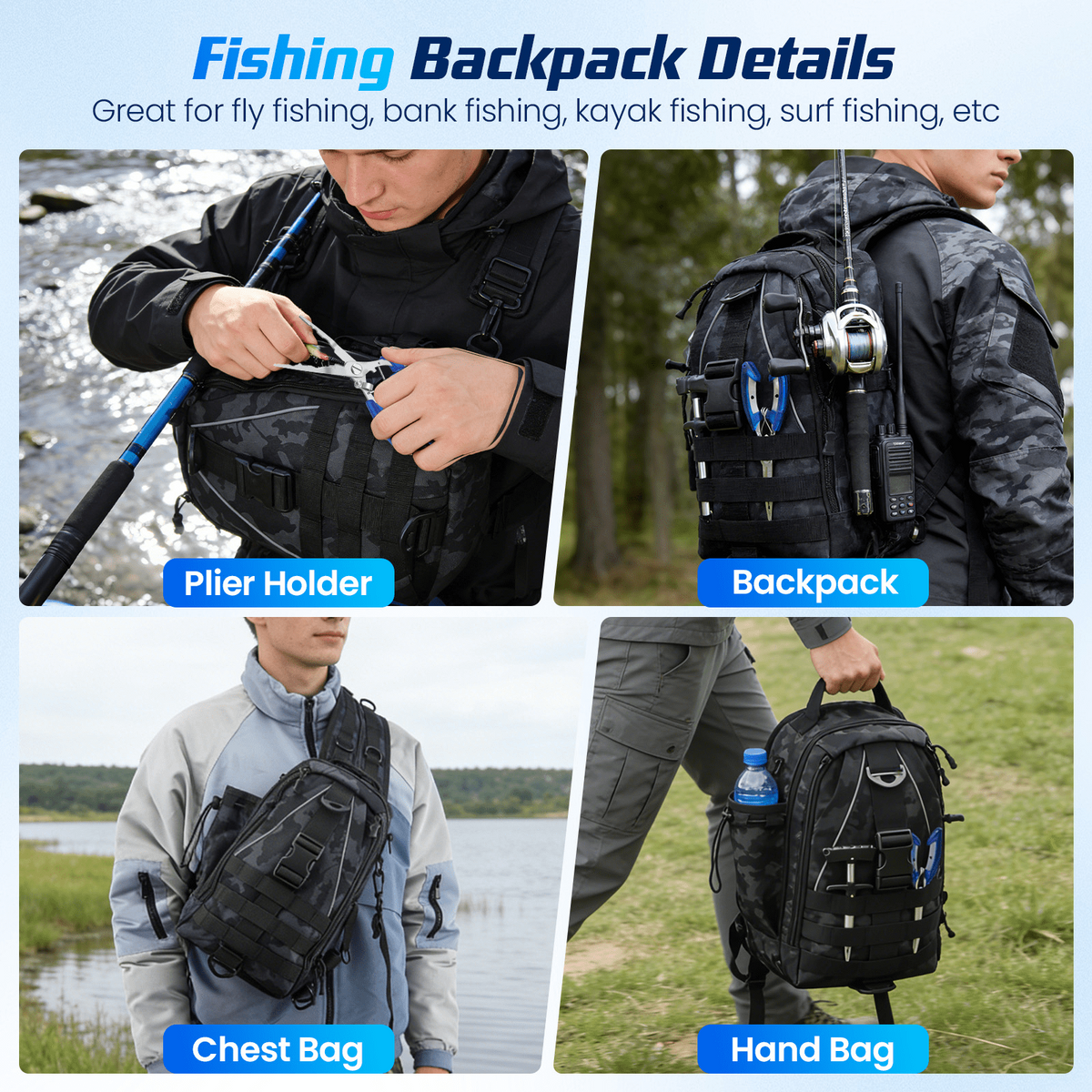 Doulami Fishing Backpack, 208-Pcs Lures & Baits Tackle Kit with Organizer Boxes, Waterproof Camo Complete Starter Set for Men