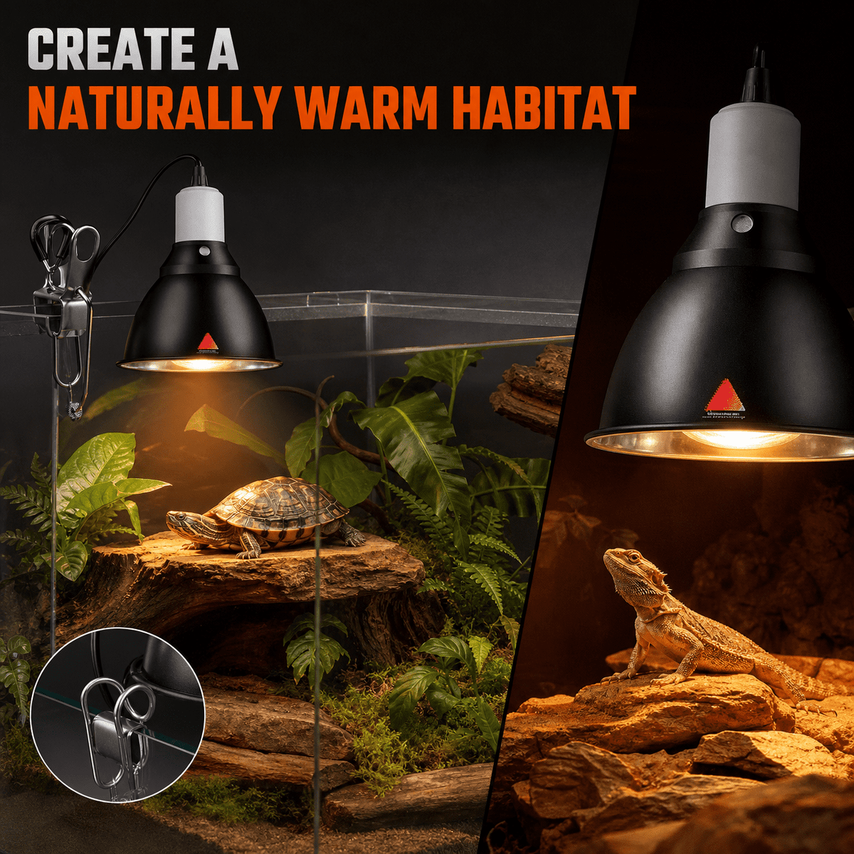 Doulami Reptile Heat Lamp, 110V Dome Light Fixture with Ceramic Socket, Reflector Shade Holder Easy Install Heat Cover for Tortoise Lizard Terrarium
