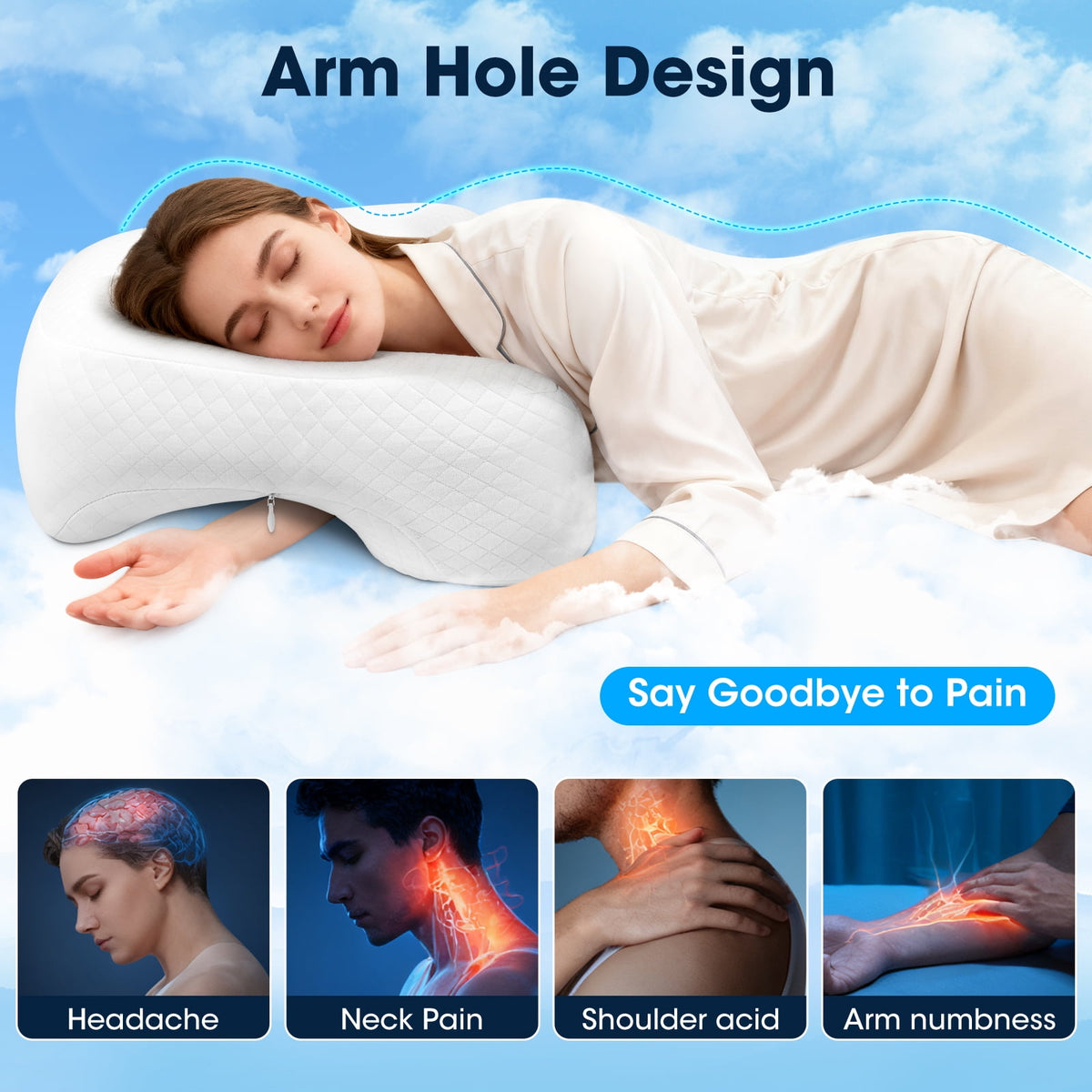 Side Sleeper Pillow, Arm Pillow, Ergonomic Cervical Pillow for Neck, Shoulder & Rotator Cuff Pain Relief