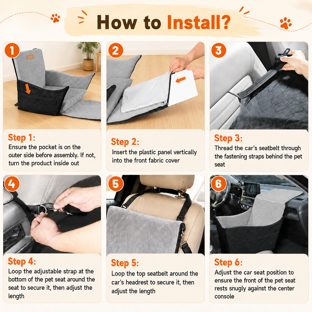 Doulami Dog Car Seat, Dog Booster Car Seats for Small & Medium Breeds Up to 35lbs, Fully Detachable and Washable, Soft Foam Pet Car seat with 2 Storage Pockets & 3 Safety Belts, Black & Gray