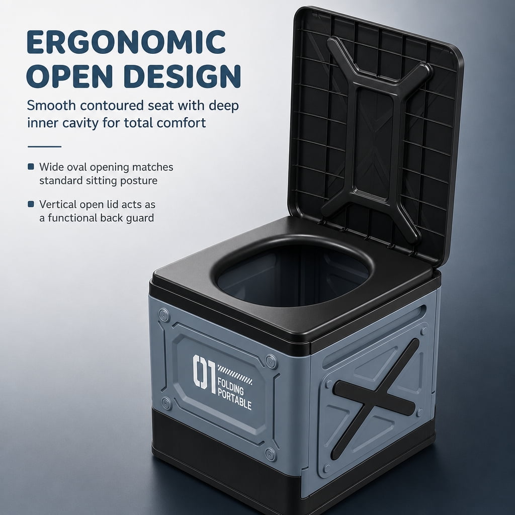 Doulami Camping Toilet, Portable Folding Toilet for Adults, Travel Porta Potty with Lid, 430 lbs Capacity ABS Foldable Car Potty, Dark Blue